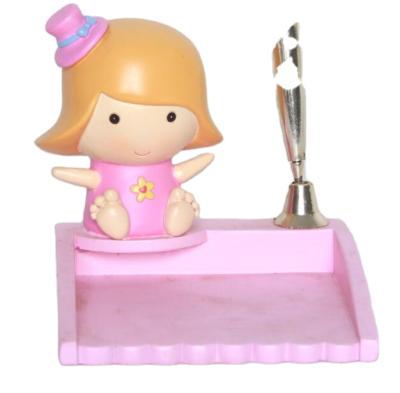 China Custom Resin Pen Holder Pencil Holder Lovely Girl Design Handwork Home Office Table Organizer Pen Container For Desk Decoration for sale