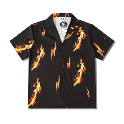 China Anti-pilling Graphic Flame Button Shirts Men Beach Hawaiian 3D Pattern Summer Tops Fashion Shirt for sale