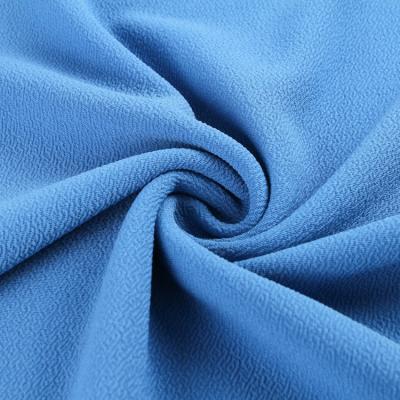 China Sustainable Customizable Plain Knitted Scuba Polyester Elastane Fabric Flocking Lake Blue for sale