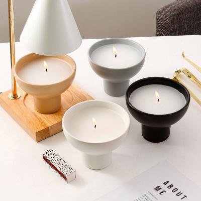 China Nordic Ins Luxury Antique Art Modern Candle Jars Khakki Gray Black White Matte Ceramic Candle Cup Holders For Home Decor for sale