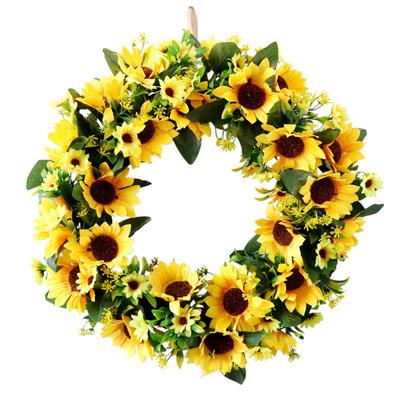 China Home& Garden Decoration Sells Amazon Best Artificial Flower Door Wall Decoration Sunflower Wreath Home Wholesale Ring for sale