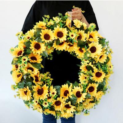 China Home& Garden Decoration Sells Amazon Best Super Large Size Home Wholesale Ring Artificial Flower Door Wall Decoration Sunflower Garland for sale