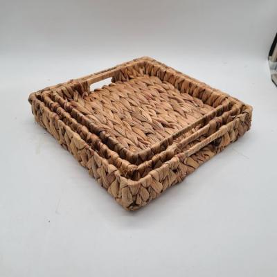 China Wholesale Square Hyacinth Straw Woven Storage Basket Household Water Storage Cleaning Trays For Home Storage for sale