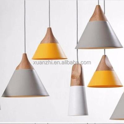 China New exquisite creative colorful wood aluminum cone 326-2 sala chandeliers for dining room industrial vintage pendant lamp for sale