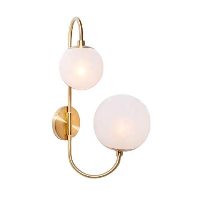 China 0821-6 two modern warm white salt-blasted glass globes copper finish wall sconce lamp for sale