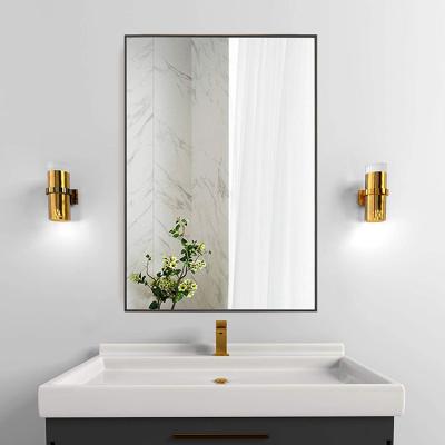 China Wall Mount Mirror Metal Frame Vanity Mirror Minimalist Rectangular Bedroom Bathroom Mirror for sale