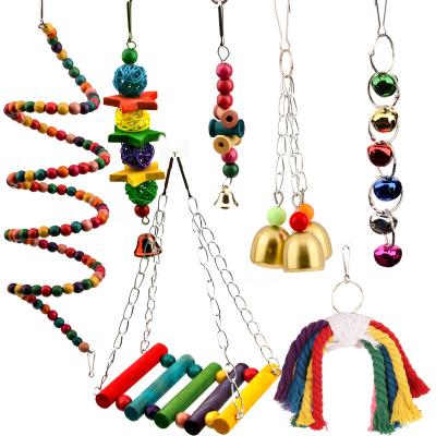 China Viable Hot Sale Parrot Bite Bird Toy Parrot Chew Toy Swing Bell String Rattan Ball Bite Set for sale