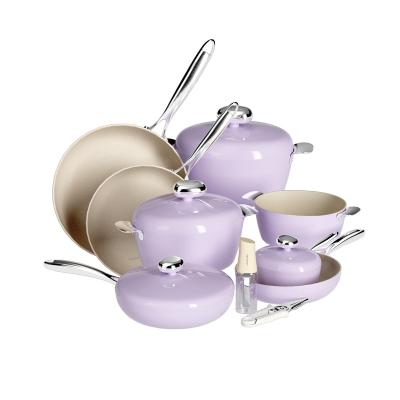 China Sustainable Factory Source Hard Anodized Pink Pots And Pans Nonstick Casserole Cookware Set for sale