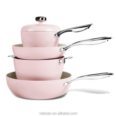 China New arrivals cute maker royal cookware sets with nonstick stainless steel handle fry pan for sale