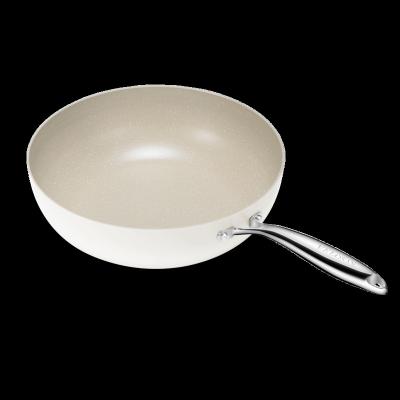 China Velosan Sustainable Direct Sales 32cm Non Stick Cookware Set White Wok Pan For Kitchen for sale