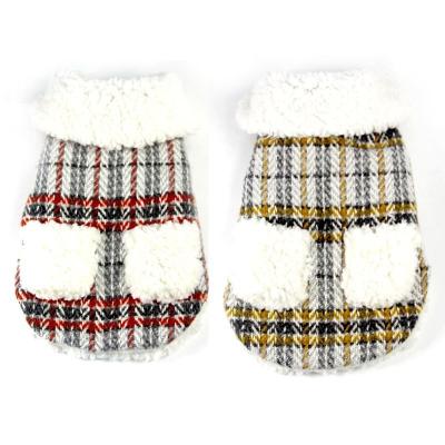 China New Luxury Pet Clothes Winter Coat Plaid Dog Warm Feet Comfort Cotton Velvet Button Lapel With Christmas Bow Tie for sale