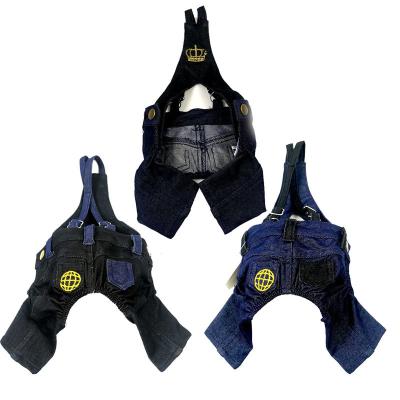 China New Luxury Pet Denim Overalls For Small Dogs , Pet Embroidered Overalls , Movable Buckle Pants for sale