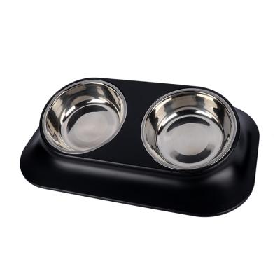 China Custom Dog Logo Stainless Steel Pet Bowl Anti-Slip Feeder Stocked Feeding Bowl for sale