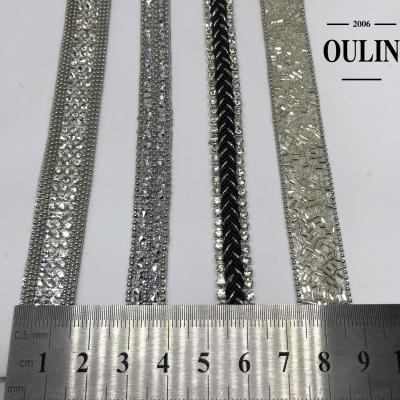 China Bags Heat Transfer Designs Strips With Ball Chains Hot Fix Rhinestones Strip for sale