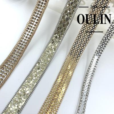 China Return Bags Stick Hot-fix Sequin Chain Metal Chain Tape For Garment And Fashion Decoration for sale