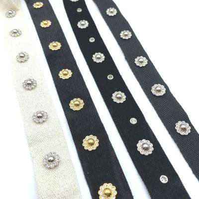 China Sustainable stud type lace trim with metal rivet band using on clothes ribbons for sale