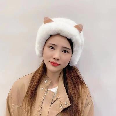 China 2021 Best Selling Ebay Amazon Earmuff Cat Shape High Quality Winter Warm Faux Rabbit Fur Eearmuff Thick Main Hat for sale