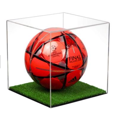 China Fashional Acrylic Clear Display Stand Basketball Showcase With Black Base Display Football Showcase Box for sale