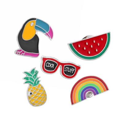 China ALLOY Rainbow Cactus Brooch For Women 2020 New Design Gift Metal Charm Tropical Plant Pineapple Watermelon Glasses Bird Pin Brooch for sale