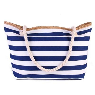 China Latest Striped Canvas Handbag For Women Girls Shopping Cross - Body Bag New Sun Summer Beach Shoulder Bag for sale