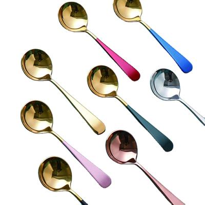 China Sustainable 304 Stainless Steel Small Gold Sustainable Round Handle Colored Coffee Dessert Spoon for sale