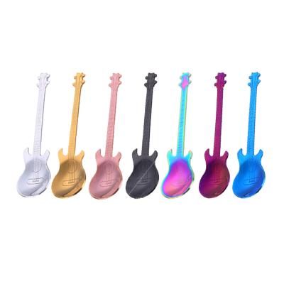 China Sustainable 304 Stainless Steel Coffee Creative Stir Spoon Colorful Ice Cream Guitar Spoon for sale