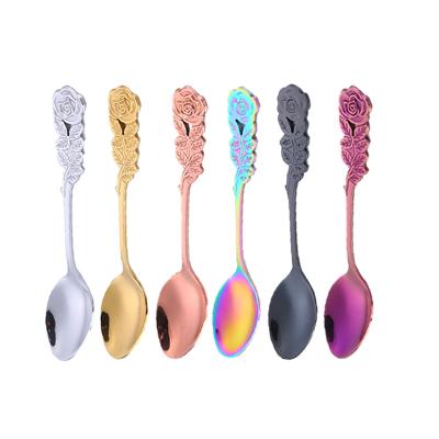 China Dessert Cake Spoon Coffee Roses Gold Stainless Steel Creative Sustainable Creative Mixing Spoon for sale