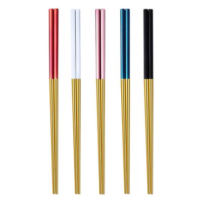 China Sustainable Custom Colored Sustainable Silver-Gold Square Chopsticks Metal Handle 18/8 for sale