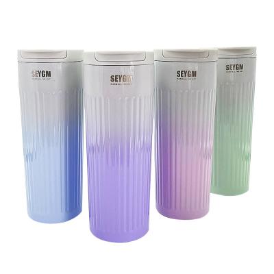 China Durable Camping Stainless Steel Tea Tumbler Cups Gradient Stripe Coffee Travel Mug With Silicon Cup Pad for sale