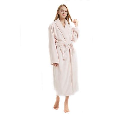 China Women's 100% Pink Plush Fleece Shawl Classic QUICK DRY Collar Polyester Bathrobe for sale