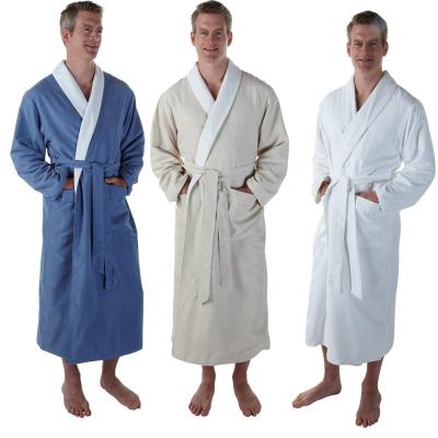 China Lapel Collar Bathrobe QUICK DRY Plush Striped Double Layer Microfiber Luxurious Spa Robe Unisex Hotel Bathrobes for sale