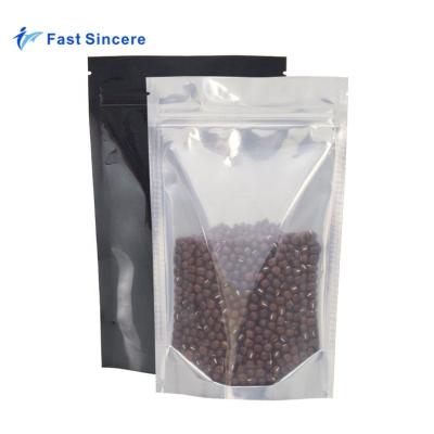 China Moisture Proof Snack Packaging Bags Clear Front Window Back Window Mylar Black Printed Smell Proof for sale