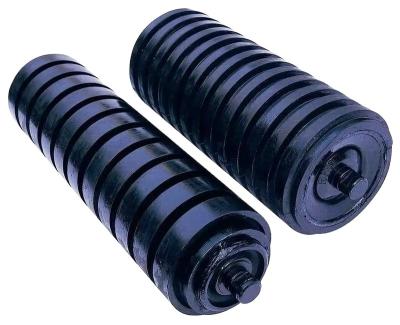 China Belt Conveyor Loading Capacity High Impact Rubber Rollers For Buffer Bed For Steel Mill Plant for sale