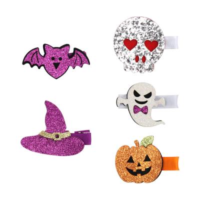 China Wholesale Environmentally Friendly Hairpins Halloween Pumpkin Ghost Witch Glitter Glitter Hair Clips Festival Party Accessories For Kids Girls for sale