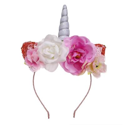 China Unicorn Diadem Glitter Sequin Cat Ears Crown Flower Headband Floral Birthday Party Wholesale Party Unicorn Headband For Girls Kids for sale