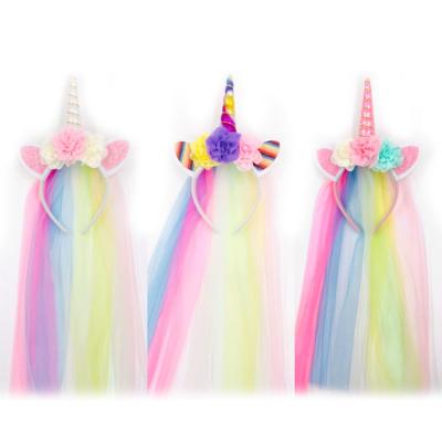 China Sweet Baby Unicorn Flower Crown Headband For Girls And Adults Party Kids Tiara With Unicorn And Tulle For Girls for sale