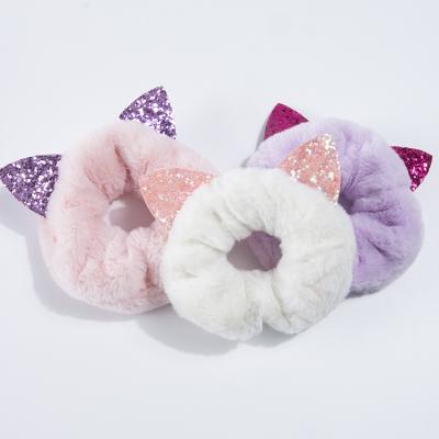 China 3pcs/set Soft Kids Bunny Cat Ear Plush Hair Ties Girl's 3pcs/set Cutsom New Winter Faux Rabbit Fur Scrunchies Attractive Warm for sale