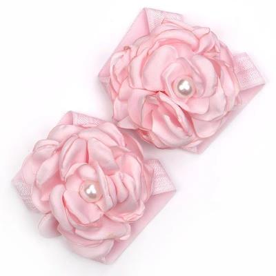 China 3Pcs/set Pink Friendly Material Headband Barefoot Sandal Newborn Babies Shape Flowers Beads Lovely Elastic Headband Hair Foot Decoration for sale