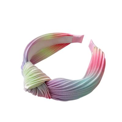 China 2022 Fashion Sweet Girls Hair Headwear Ombre High Quality Elegant Pleated Pastel Medium Knotted Headband For Women Ladies for sale