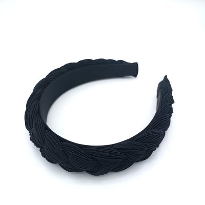 China 2022 Wholesale Street Style New Arrival Factory Headdress Hair Circle For Women Black Pleated Cloth Twisted Braided Headband For Girls Ladies for sale