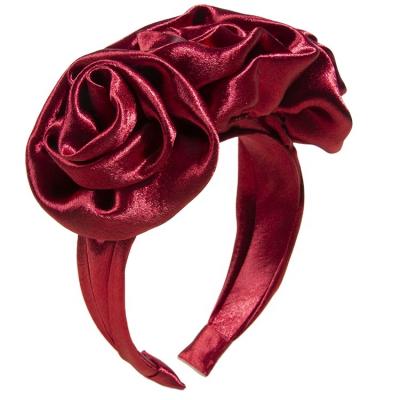 China Sweet+Vintage 2021 New Designer Tiara Retro Handmade Wide Head Band Red Rose Rose Flowers Crown Headband For Girls for sale