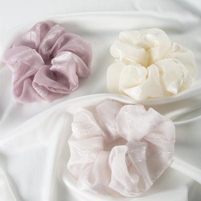 China New Attractive Package 3Pcs/Set Designer Jumbo Scrunchies High Quality Spring Embroidery Flower Organza Scrunchies for sale