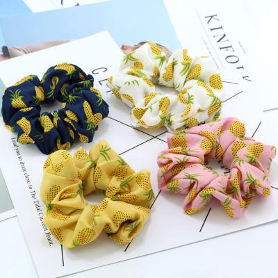 China Summer Pineapple Attractive Fruit Printed Hair Scrunchies Assorted Color Scrunchies For Girls Vacation Beach for sale