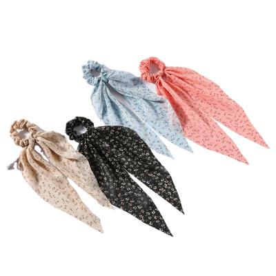 China 2021 Spring Girls Chiffon Chiffon Scarf Attractive Floral Hair Scrunchies Soft Flowers Long Ties For Ladies for sale