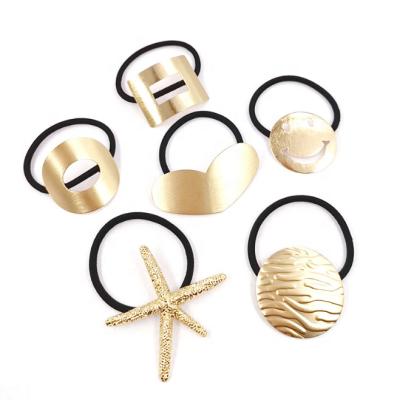 China Fashion Women Gold Metal Attractive Geometric Cavity Hair Ties Simple Ponytails Combine Elastic Hair Bands Hair Accessories for sale