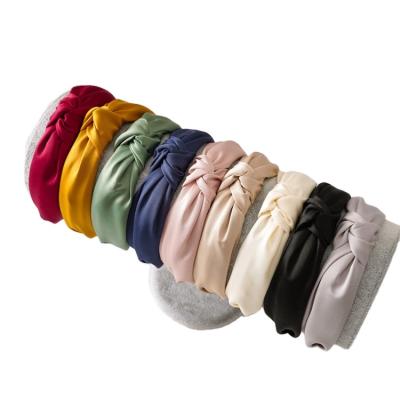 China Sweet+Vintage 2021 Solid Color Twist Headband Make Up Elegant Satin Knotted Headband Vintage Girls Women Show for sale