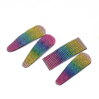 China 2021 new arrival full diamond girls hair accessories bling colorful diamond hairpin gradient rainbow rhinestone crystal BB snap hair clips for sale