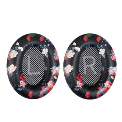 China QC 15 QC25 QC35 QC2 AE2 Cushion Flower Printed Quiet Ear Pads Black Earphone Replacement Comfort Earpads for sale