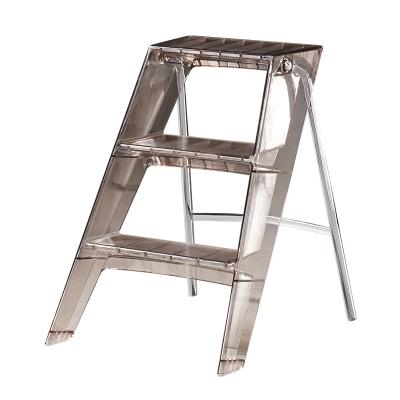 China Household Nordic Ladder Pedal Acrylic Folding Ladder Portable Transparent Three-Step Ladde Folding Ladders Creative Non-Slip Flat Small Statistical Institute for sale