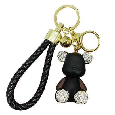 China Durable Diamond-Encrusted Crystal Bear Cartoon Cute Creative Car Mini Backpack Rhinestone Bear Keychain for sale